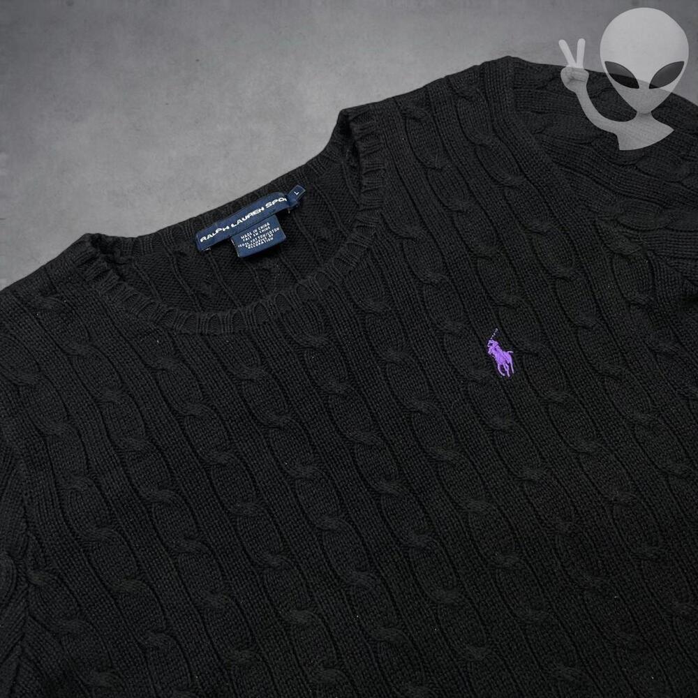 Ralph Lauren Cable Knit Cropped Top Size Large Black - Picture 3 of 6